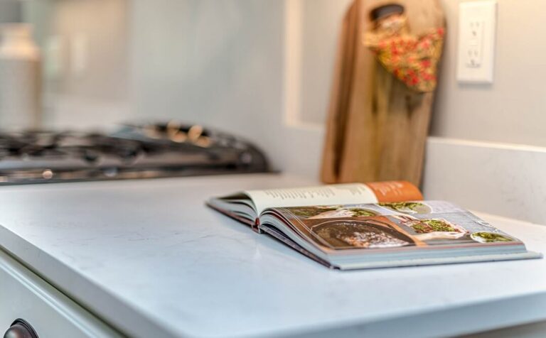 Cookbook on kitchen counter