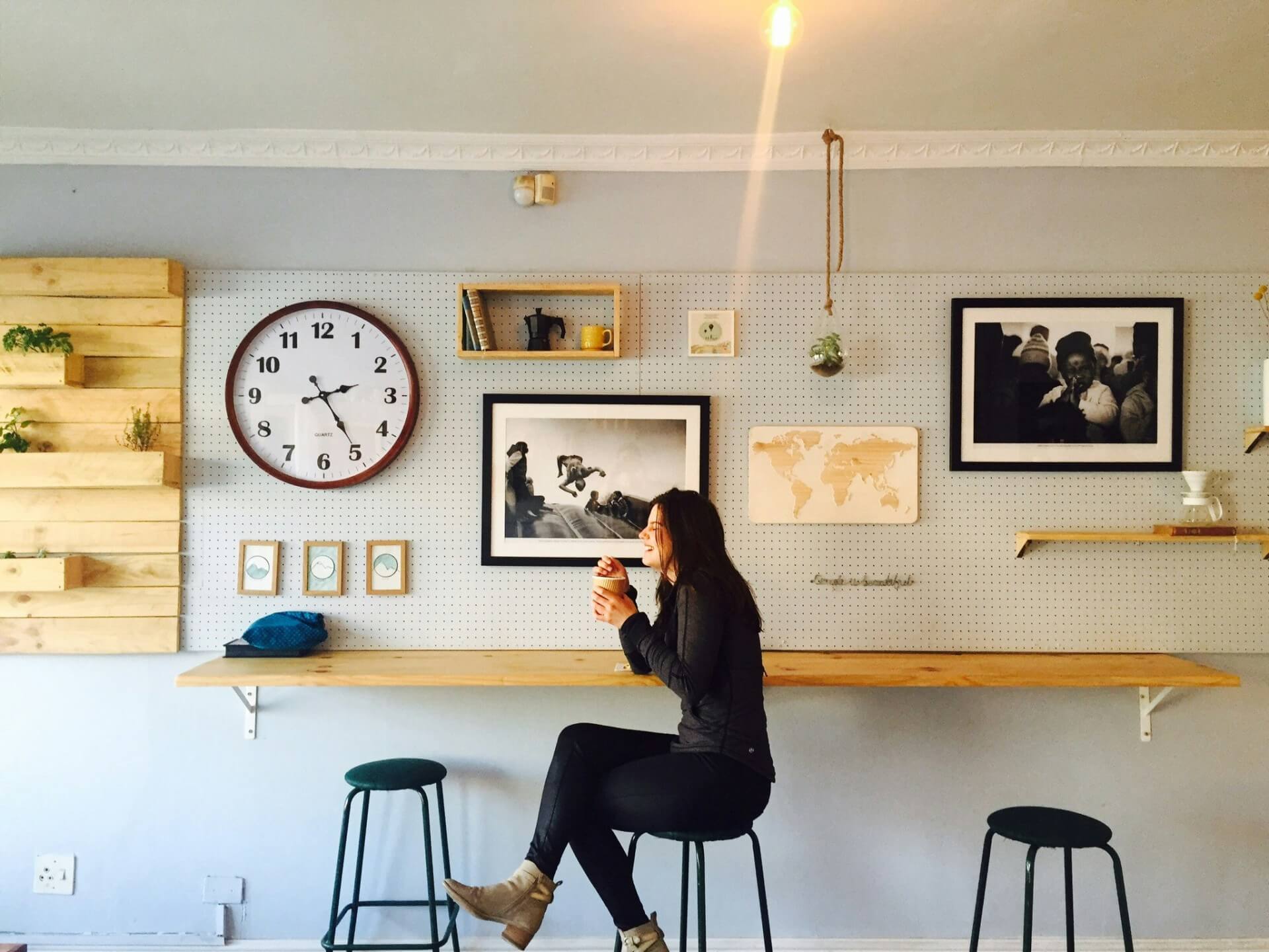 woman enjoying a weekend by herself in a cafe